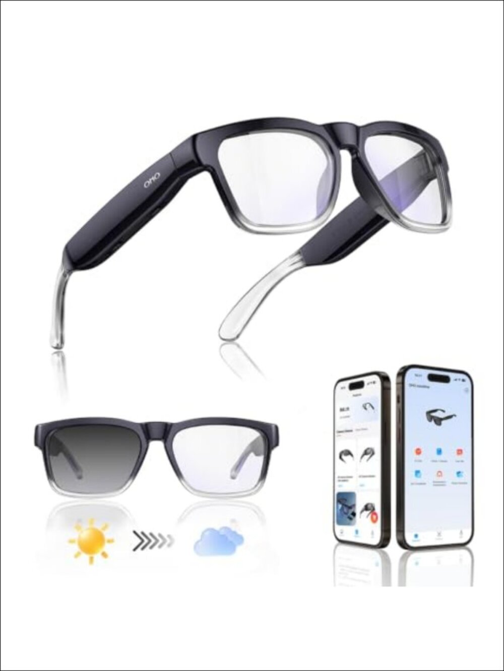 AI Smart Glasses Bluetooth Audio Open Ear Photochromic Sunglasses